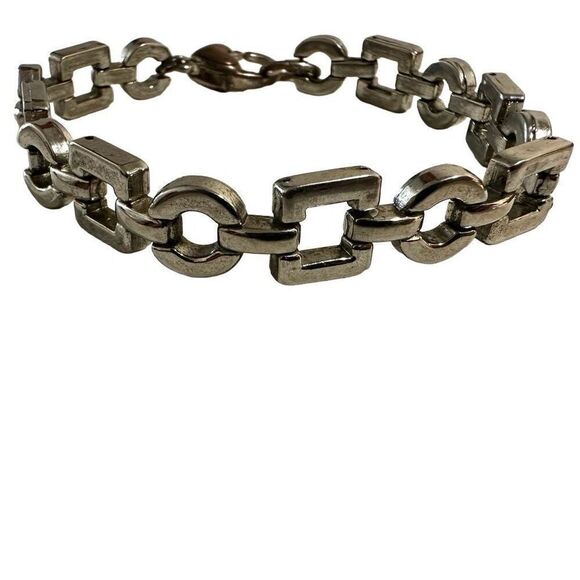 Silver tone square  and circle link bracelet - Picture 1 of 9